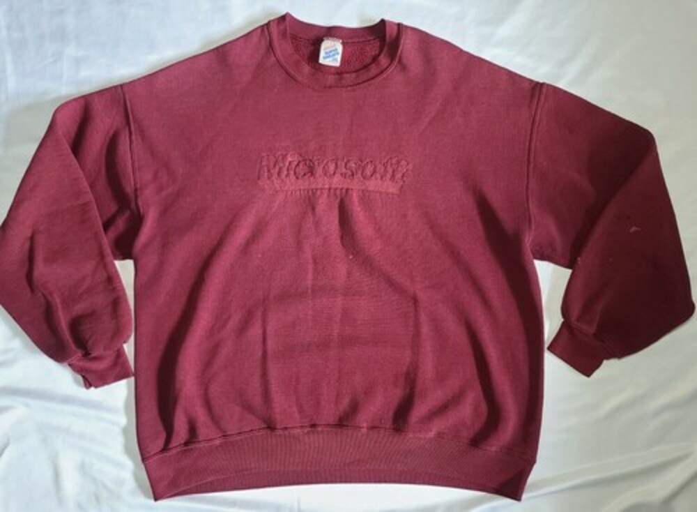 Vintage 80's Microsoft Reverse Embroidered Spellout Sweatshirt Maroon Men's XXL